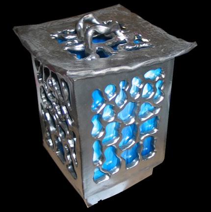 Lt.Blue Stained Glass Lantern